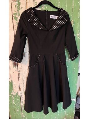 Hell Bunny Vixen Black w/Polka Dot Trim Fit-and-Flare Dress Size Medium
